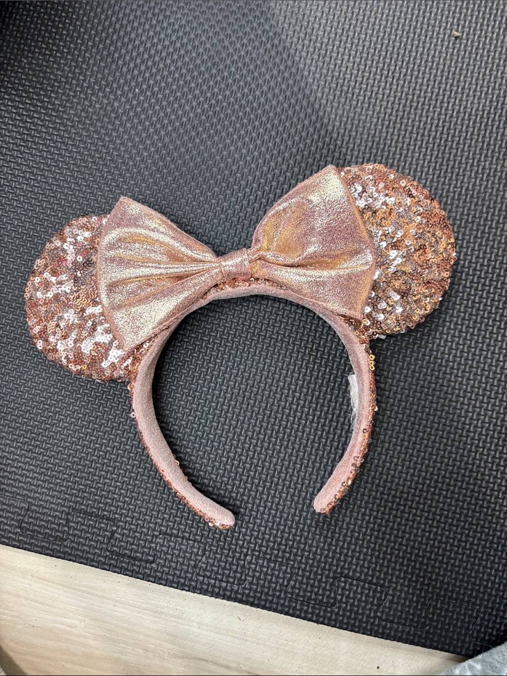 Disney Rose Gold Sequin Minnie Ears Headband with Bow